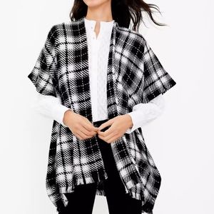 LOFT Black and White Plaid Wrap Shawl Acrylic